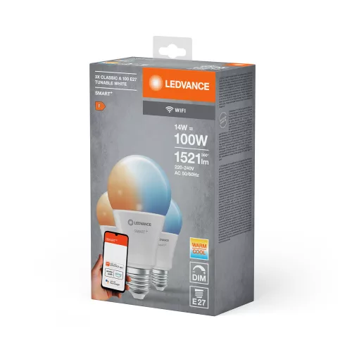 LED izzó E27 14W = 100W 1521lm CCT szabályozható fényerejű SMART+ WiFi Classic Ledvance