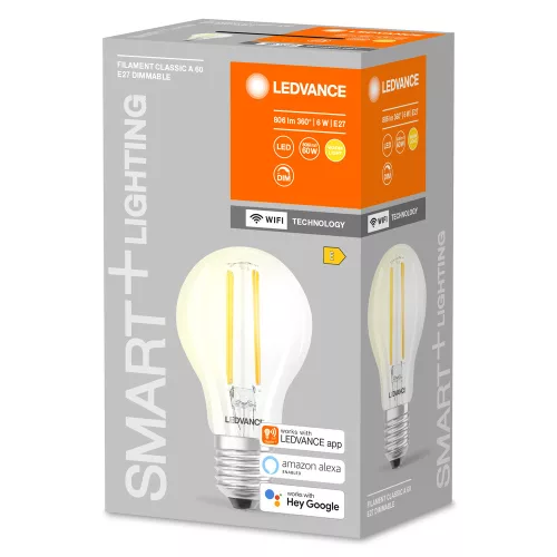 LED izzó E27 6W = 60W 806lm Szabályozható fényerejű SMART+ WiFi Filament Klasszikus Ledvance