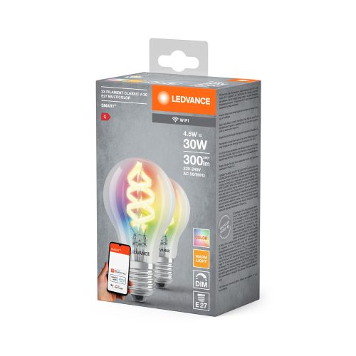 LED izzó E27 4,5 W = 30 W 300 lm RGBW Dimmelhető SMART+ WiFi Filament Klasszikus Ledvance