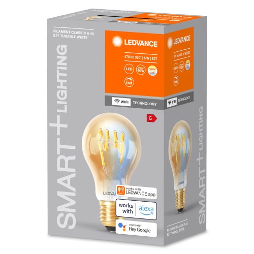 LED izzó E27 6W = 40W 470lm CCT szabályozható fényerejű SMART+ WiFi izzószálas klasszikus Ledvance