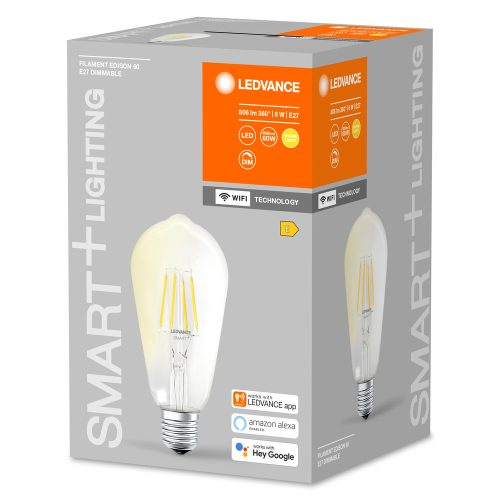 LED izzó E27 6W = 60W 806lm Szabályozható fényerejű SMART+ WiFi Filament Edison Ledvance