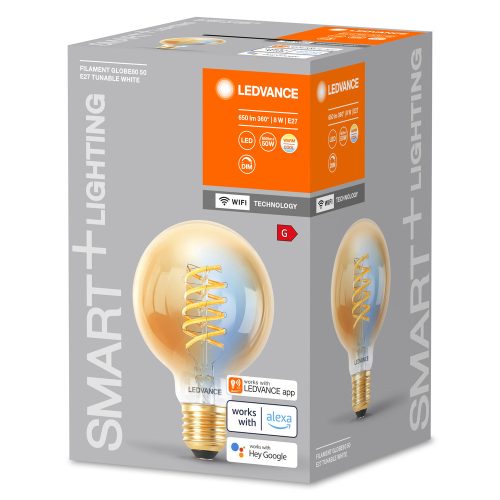 LED izzó E27 8W = 50W 600lm Szabályozható CCT SMART+ WiFi Filament Globe Ledvance