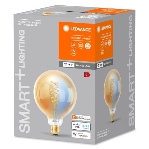 LED izzó E27 8W = 50W 600lm CCT szabályozható fényerejű SMART+ WiFi izzószálas gömb alakú Ledvance