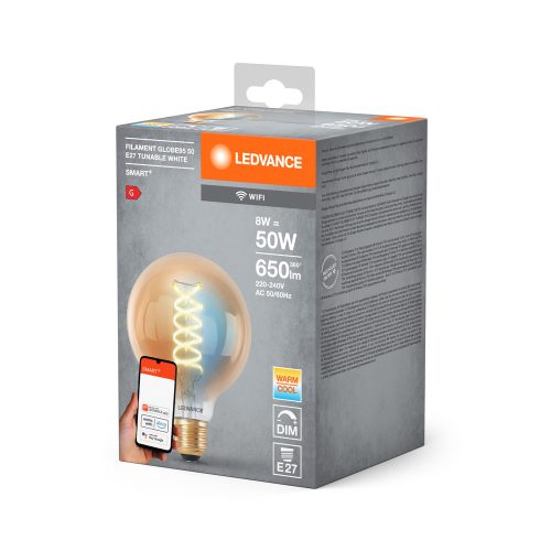 LED izzó E27 8W = 60W 600lm CCT szabályozható fényerejű SMART+ WiFi izzószálas gömb alakú Ledvance