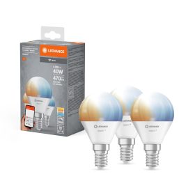   3x LED izzó E14 gömb alakú 4,9 W = 40 W 470 lm CCT SMART+ WiFi szabályozható mini izzó Ledvance