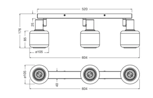 LED fali mennyezeti lámpa 3 pontos dekoratív dekoratív E14 8,4 W fekete LEDVANCE