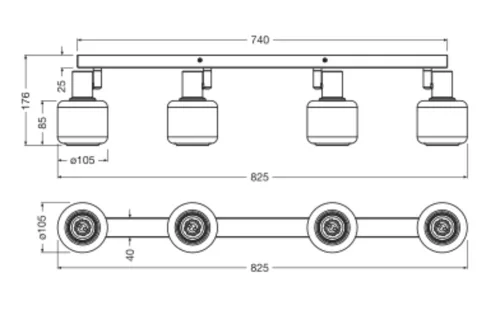 LED fali mennyezeti lámpa szabályozható, 4 pontos dekoratív dísz E14 11,2 W fekete LEDVANCE
