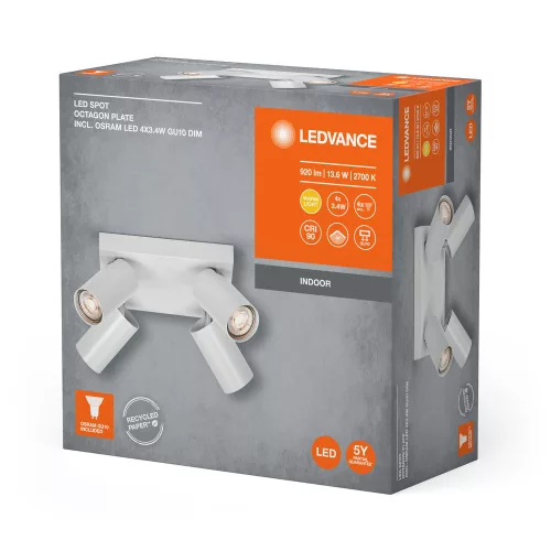 LED mennyezeti lámpa négyszögletes spotlámpa 4 pontos 13,6 W GU10 fehér LEDVANCE