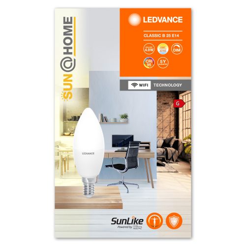 E14 B35 LED izzó 4.9W = 25W 425lm CCT 200° CRI95 LEDVANCE SMART+ WIFI Szabályozható SUNATHOME CLASSIC