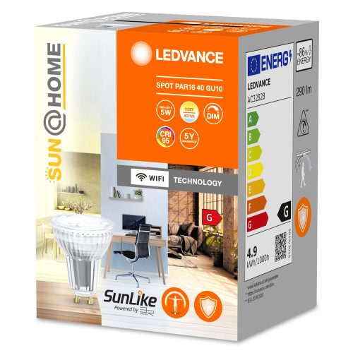 LED izzó GU10 PAR16 4.9W = 40W 268lm CCT 38° CRI95 LEDVANCE SMART+ WIFI Szabályozható SUNATHOME CLASSIC