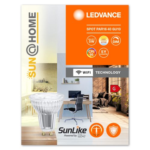 LED izzó GU10 PAR16 4.9W = 40W 268lm CCT 38° CRI95 LEDVANCE SMART+ WIFI Szabályozható SUNATHOME CLASSIC