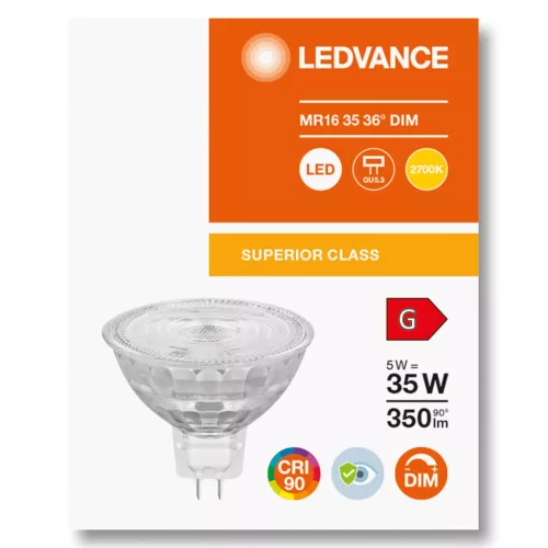 LED izzó MR16 5W = 35W 350lm 2700K  36° CRI90 12V szabályozható LEDVANCE Superior
