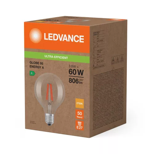 LED izzó gömb alakú E27 G95 3.8W = 60W 806lm 2700K Meleg 300° Ledvance