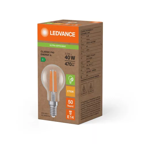 LED gömbizzó E14 P45 2.2W = 40W 470lm 2700K Meleg 320° Ledvance