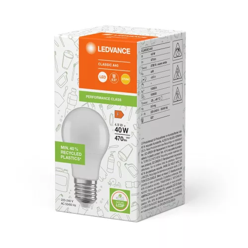 LED izzó E27 A55 4.9W = 40W 2700K 470lm Meleg 200° Ledvance