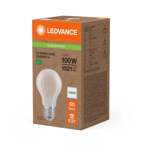 LED izzó E27 A60 7.2W = 100W 4000K 1521lm Semleges 320° Ledvance