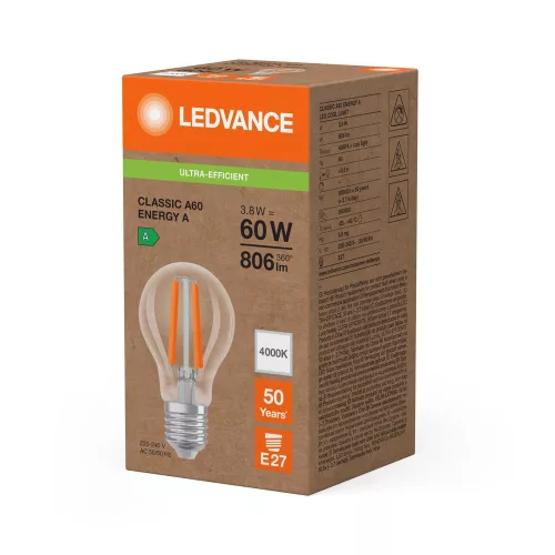 LED izzó E27 A60 3.8W = 60W 806lm 4000K Semleges 320° Ledvance