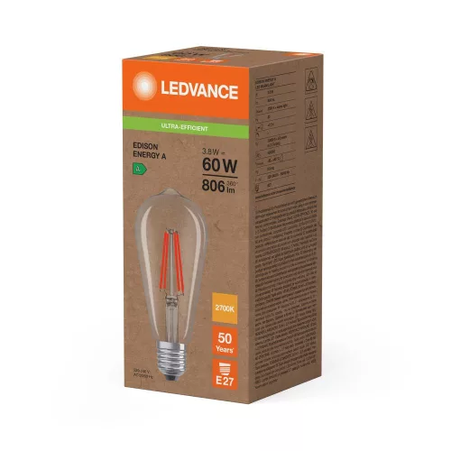 Edison LED izzó E27 ST64 3.8W = 60W 806lm 2700K Meleg 300° Ledvance