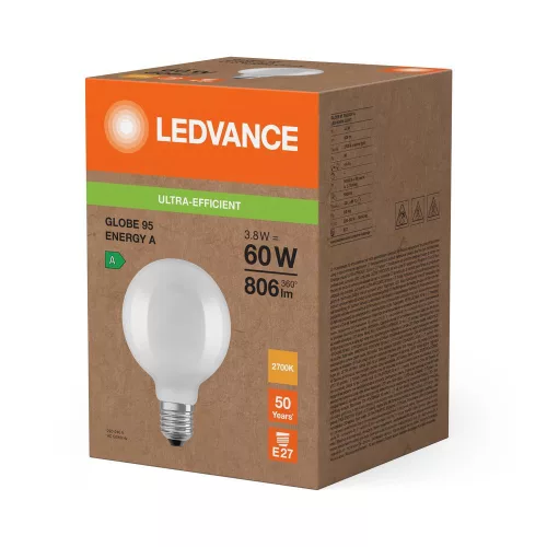 LED izzó gömb alakú E27 G95 3.8W = 60W 806lm Meleg 2700K 300° Ledvance