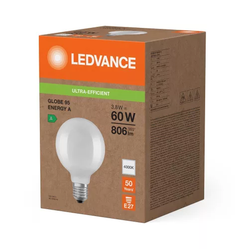 LED izzó gömb alakú E27 G95 3.8W = 60W 806lm 4000K semleges 300° Ledvance