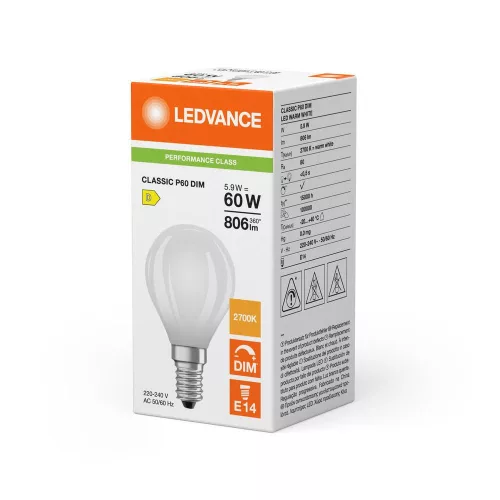 LED gömbizzó E14 P45 5.9W = 60W 806lm 2700K Meleg 300° Szabályozható Ledvance