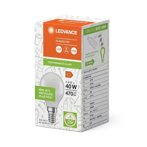 LED izzó E14 P45 4.9W = 40W 4000K 470lm Semleges 200° Ledvance