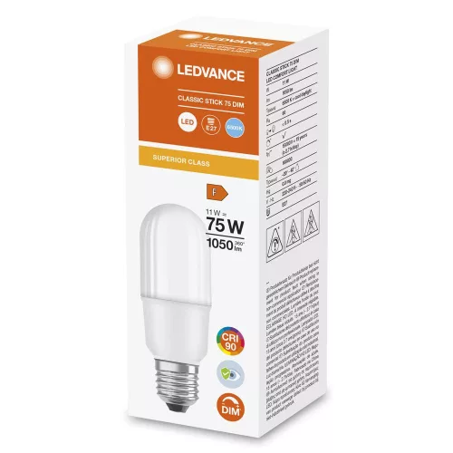 LED izzó E27 11W = 75W 1050lm 6500K Hideg színhőmérséklet 200° CRI90 Szabályozható fényerő Ledvance