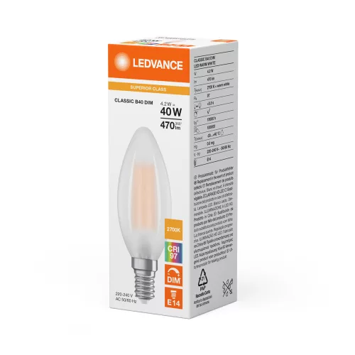 LED izzó B35 E14 4,2W = 40W 470lm 2700K meleg fehér SZÍNÁZÁS DIMMÁLHATÓ LEDVANCE