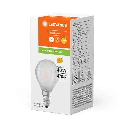 LED izzó P45 E14 4W = 40W 2700K 470lm meleg fehér FILAMENT LEDVANCE