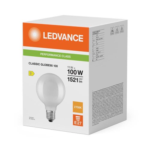 LED izzó gömb alakú E27 G95 11W = 100W 1521lm 2700K Meleg 300° Ledvance