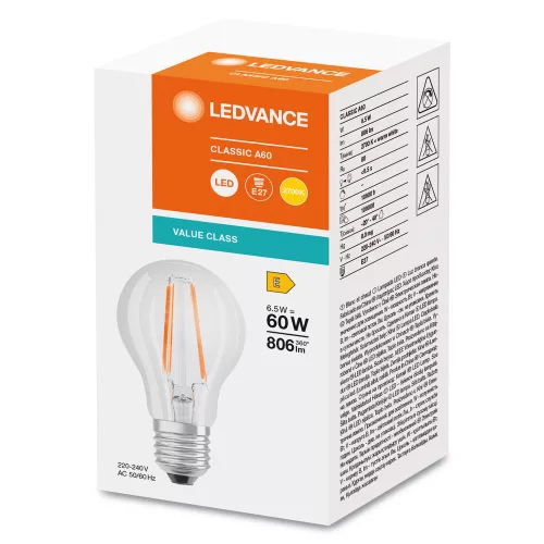 LED izzó A60 E27 6.5W = 60W 806lm 2700K meleg fehér FILAMENT LEDVANCE