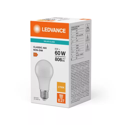 LED izzó A60 E27 8W = 60W 2700K 806lm meleg fehér LEDVANCE