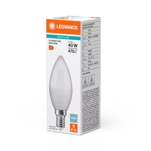 LED izzó B37 E14 4,9W = 40W 470lm 6500K hideg fehér LEDVANCE