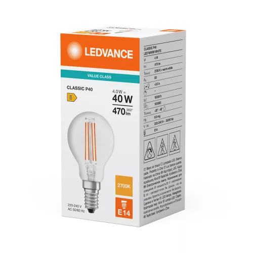 LED izzó P45 E14 4W = 40W 470lm 2700K meleg fehér FILAMENT LEDVANCE
