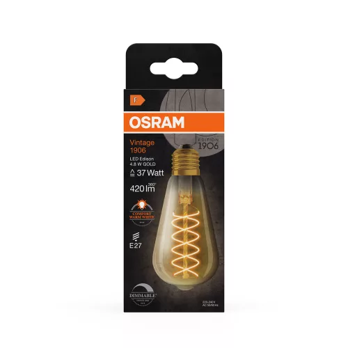 LED dekoratív izzó ST64 Edison E27 4.8W = 37W 420lm 2200K Meleg 320° Izzószálas, szabályozható fényerővel Vintage 1906 Osram