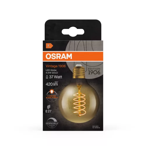LED dekoratív izzó G80 gömb alakú E27 4,8 W = 37 W 420 lm 2200 K Meleg 320° Izzószálas, szabályozható fényerővel, Vintage 1906 Osram