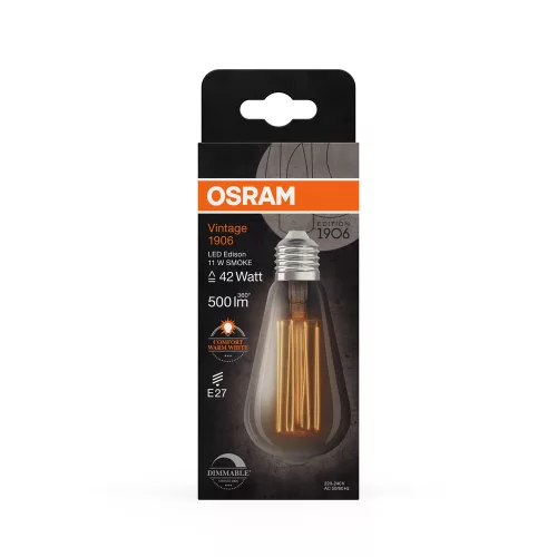 LED dekoratív izzó ST64 Edison E27 11W = 42W 500lm 1800K Meleg 320° Füstölt Izzószálas Szabályozható Vintage 1906 Osram