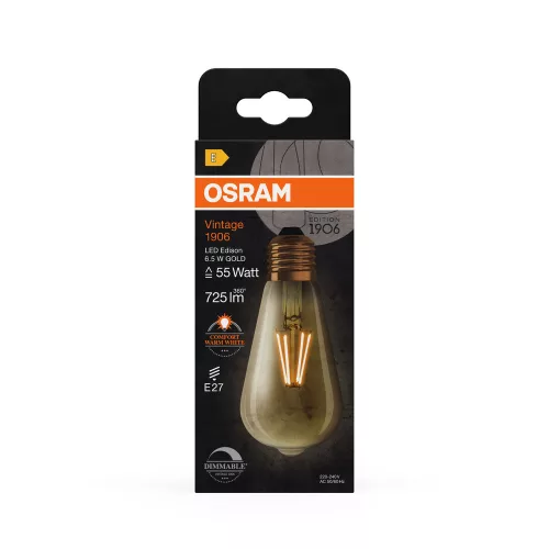 LED dekoratív izzó ST64 Edison E27 6.5W = 55W 725lm 2400K Meleg 300° Szabályozható Vintage 1906 Osram