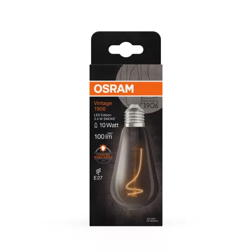 LED dekoratív izzó G64 gömb alakú E27 3.4W = 10W 100lm 1800K Meleg 320° Füstölt Vintage 1906 Osram