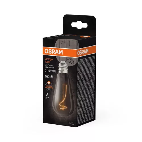 LED dekoratív izzó G64 gömb alakú E27 3.4W = 10W 100lm 1800K Meleg 320° Füstölt Vintage 1906 Osram