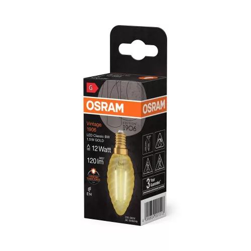 LED dekoratív izzó B33 gyertya E14 1.5W = 12W 120lm 2400K Meleg 300° Vintage 1906 Osram