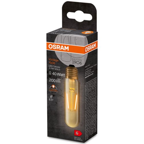 Dekoratív LED izzó E27 TUBULAR 2.5W = 20W 200lm 2000K Meleg 300° Izzószál OSRAM Vintage 1906