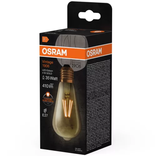 LED izzó E27 ST64 4W = 35W 410lm 2400K meleg 300° izzószál OSRAM Vintage 1906