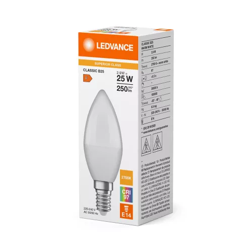 LED izzó B37 E14 2,9W = 25W 250lm 2700K meleg fehér LEDVANCE