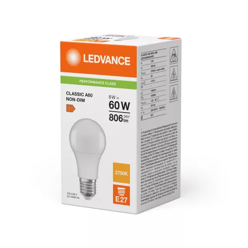 LED izzó A60 E27 8W = 60W 806lm 2700K meleg fehér LEDVANCE