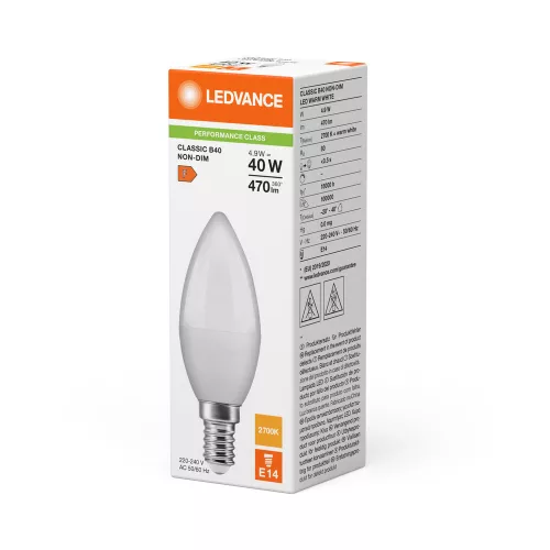 LED izzó B37 E14 4,9W = 40W 2700K 470lm meleg fehér LEDVANCE