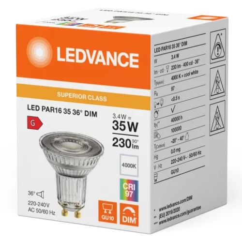 GU10 LED izzó 3.4W = 35W 230lm 4000K Semleges 36° CRI97 FÉNYÉRÍTHETŐ LEDVANCE