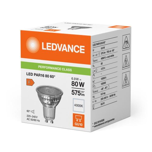 LED izzó spotlámpa GU10 PAR16 6.9W = 80W 575lm 4000K Semleges 60° Ledvance