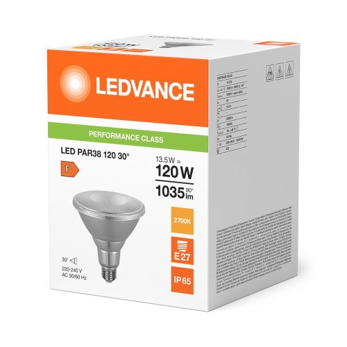 LED izzó reflektor E27 PAR38 13.5W = 120W 1035lm 2700K Meleg 30° Ledvance
