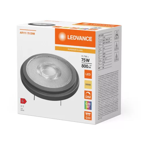 LED izzó G53 reflektor AR111 11.7W = 75W 800lm 3000K Meleg 40° CRI97 12V Szabályozható Ledvance